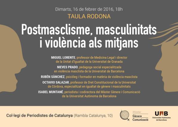 Cartel sobre encuentro postmasclisme, masculinitats i violencia las mitjans